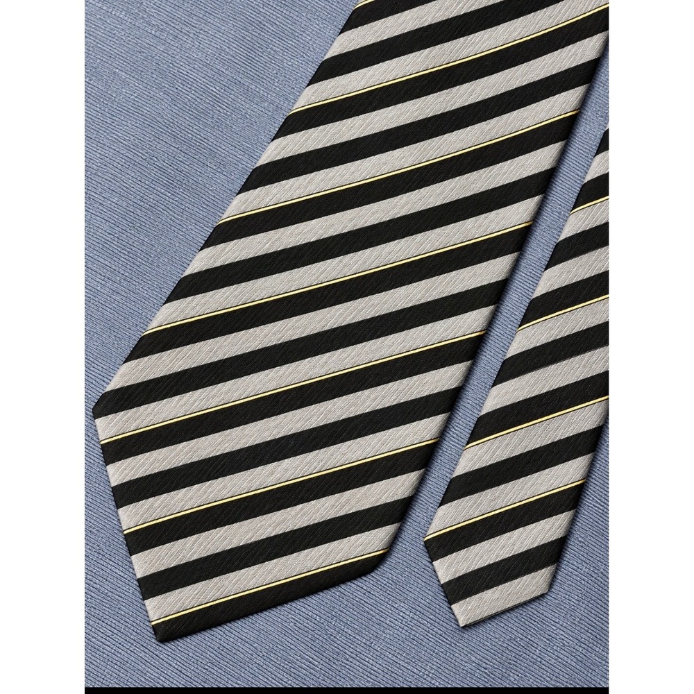 VTG Stefano Ricci Firenze 100% Silk Tie Silver Black Gold Stripe Luxury Necktie